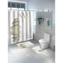 Savya Home Shower Curtain & Bathroom Mat, Zen Stones (Set of 3)