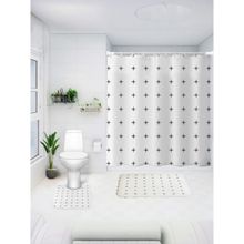 Savya Home Shower Curtain & Bathroom Mat, Black & White Cross (Set of 3)