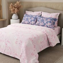 Boutique Living 100% Cotton Pink & Purple Digital Floral Print King Bedsheet with 4 Pillow Covers