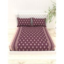 The White Moss Bruno Wine Boho Diamond Cotton King Size Bedsheet And 2 Pillow Covers