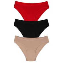 Amante Three Piece Bikini Panty Pack - Red Nude Black