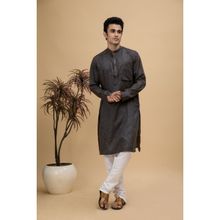 NEUDIS Men Black Cotton Linen Blend Long Kurta (Set of 2)