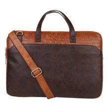 Vivinkaa Faux Leather 15.6 inch Brown/Tan Padded Laptop Messenger bag for Men & Women