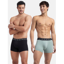 Jockey NY16 Men Cotton Elastane Solid Trunk - Black and Iceberg Green (Pack of 2)