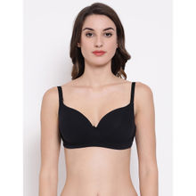 Cotton Rich Solid Lightly Padded Full Cup Wire Free T-shirt Bra - Black