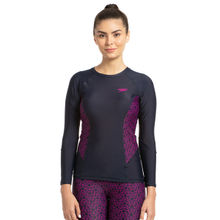 Speedo Women's Endurance Boomstar Printed Long Sleeve Suntop - True Navy & Electric Pink