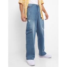 Campus Sutra Men's Light Blue Asymmetrical Stitch Denim Jeans