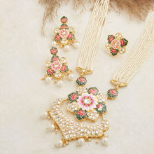 Zaveri Pearls Multicolor Meenakari Lotus Design Necklace Earring & Ring Set-ZPFK13429