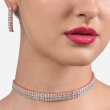 Zaveri Pearls Green & Pink Cubic Zirconia Party Bling Necklace & Earring Set-ZPFK14030