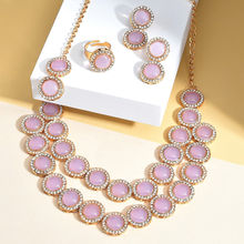 Zaveri Pearls Pink Stones Layer Necklace Earring Ring & Maangtikka Set-ZPFK15410