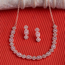 Zaveri Pearls Rose Gold Cubic Zirconia Bling Sleek Necklace & Earring Set-ZPFK15257
