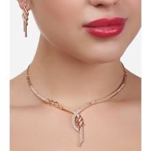 Zaveri Pearls Rose Gold Cubic Zirconia Party Bling Necklace & Earring Set-ZPFK15280