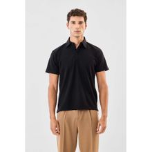 Snitch Black Ribbed Half Sleeves Regular Casual Polo T-Shirt