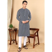 TATTVA Navy Blue Embroidered Kurta and Pyjama (Set of 2)