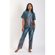 Forty Winks Classic Firdaus Teal Blue Satin Pyjama & Top