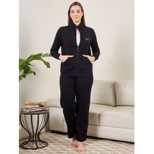 July Nightwear Black Track Suit with Zipper for Women-Jf304