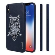 Memumi Owl Series Real Embroidery Leather Back Cover for Apple iPhone X/10 PC + TPU - Blue (5.8")