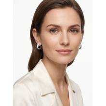 Carlton London Rhodium-Plated Cz-Studded Chunky Half Hoop Earrings