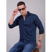 CRIMSOUNE CLUB Men Solid Navy Blue Pure Cotton Shirt