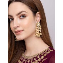 Indya Gold Floral Kundan Multi Jhumka Drop Dangler Earrings