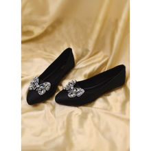YASSIO Women Black Satin Butterfly Ballerinas