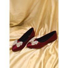 YASSIO Women Satin Rich Maroon Butterfly Ballerinas
