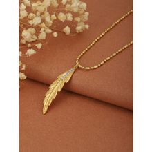 Carlton London Gold Plated Zirconia Dangling Leaf Pendant with Long Chain Necklace