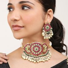 Khushi Jewels Pachi Kundan Choker Set with Red and Pearls Drops