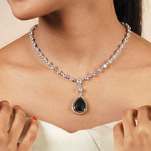 Fida Wedding Green Silver Plated Geometric American Diamond Jewellery Set for Women