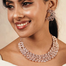 Fida Wedding Rose Gold Plated Leafy Shape American Diamond Jewellery Set for Women