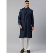 Manthan Blue Blended Viscose Self Design Kurta with Pyjama (Set of 2)