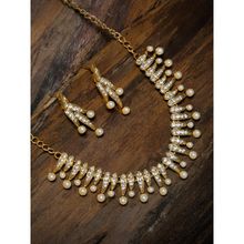 Zaveri Pearls Gold Tone Austrian Diamonds & Pearls Contemporary Necklace & Earring Set - ZPFK8904