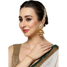 Dugran By Dugristyle Peach and Gold Jhumkas Earring with Kundan and American Diamonds