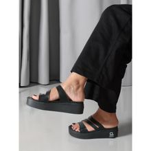 Carlton London Fashionable Black Color Flatform Heel Comfort Sandals