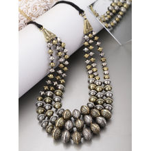 Infuzze Oxidised Silver Toned & Antique Gold-Toned Brass-Plated Beaded Layered Necklace