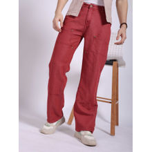 The Indian Garage Co Men Baggy Solid Mid Rise Carpenter Denim Jeans Red