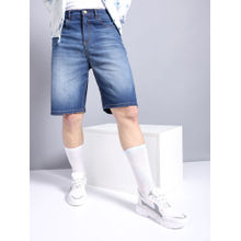 The Indian Garage Co Men Solid Mid Rise Denim Shorts Navy Blue