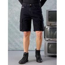 The Indian Garage Co Men Solid Mid Rise Denim G-505 Cargo Shorts Black