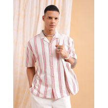 The Indian Garage Co Men Stripes Cuban Collar Resort Wear Shirt Cream