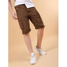 The Indian Garage Co Men Solid Mid Rise Cargo Parachute Shorts Brown