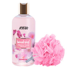 Wanderlust Cherry Blossom Shower Gel & Nykaa Bath Sponge - Pink Combo