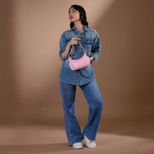 Juicy Couture Women Pink Jacquard Typography Elida Handbag