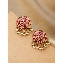 Fida Wedding Ethnic Gold-Pink Pearl Stud Earrings For Women.(OSXXPDJE82)