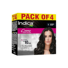 Indica Creme 10 Minutes Cream Hair Color, Long Lasting Colour Pack Of 4 - 1 Natural Black