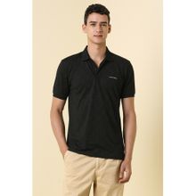 Allen Solly Men Black Cotton Blend Collar Neck Regular Fit Polo T-shirt