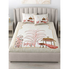 JAIPUR FABRIC 180 Tc Cotton Printed King Bedsheet With Two Pillow Covers For Double Bed Off White