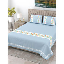 JAIPUR FABRIC Blue Eco Friendly Pure Cotton King Size Double Bed Sheet With 2 Pillow Cover