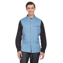 AD By Arvind Men Blue Textured Tailored Regular Fit Nehru Jacket