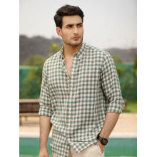 Perch Men Meadow Green Checks Linen Shirt
