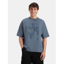 Jockey MZ01 Men Super Combed Cotton Rich Printed Oversized T-Shirt - Blue